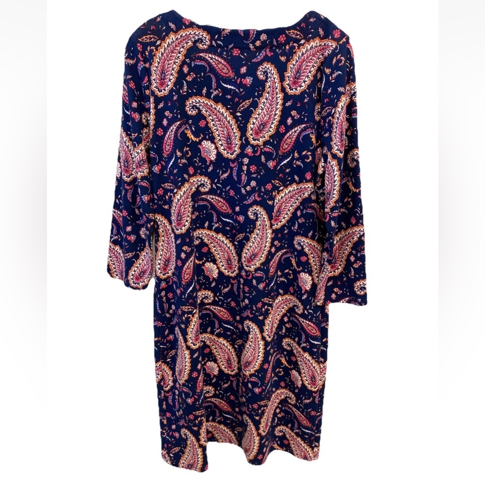 Talbots Navy Blue Paisley Jersey Shift Dress Medium - Picture 5 of 9